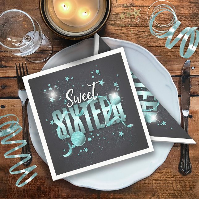 Moon and Stars Sweet 16 Teal/Blk ID788 Napkin (Creator Uploaded)