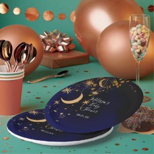 Moon and stars theme round paper plates