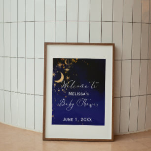 Moon and stars welcome baby shower poster 