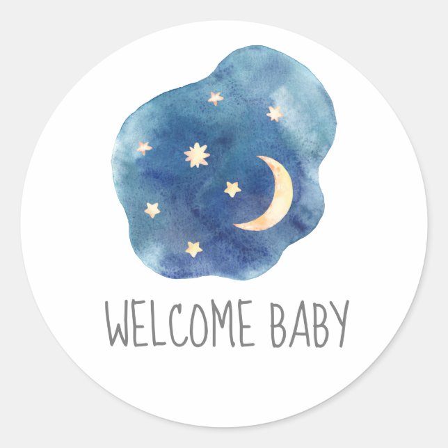 Moon and Stars Welcome Baby Shower Sticker (Front)