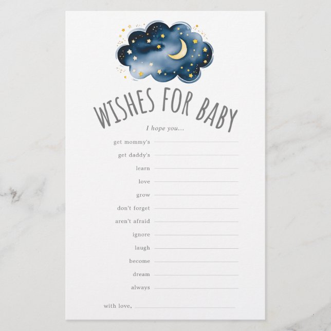 Moon and Stars Wishes for Baby Shower Advice Card (Front)