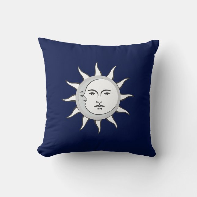 Moon and Sun Conjunction on Navy Blue Cushion (Front)