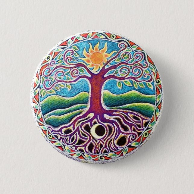 Moon and Sun Tree of Life Mandala Button (Front)