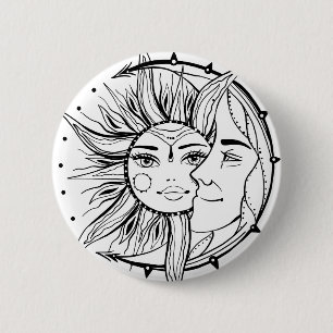 Moon and sun. Vintage style tattoo illustration 6 Cm Round Badge