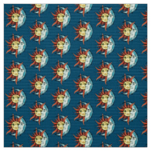 Moon and sun. Vintage style tattoo illustration Fabric