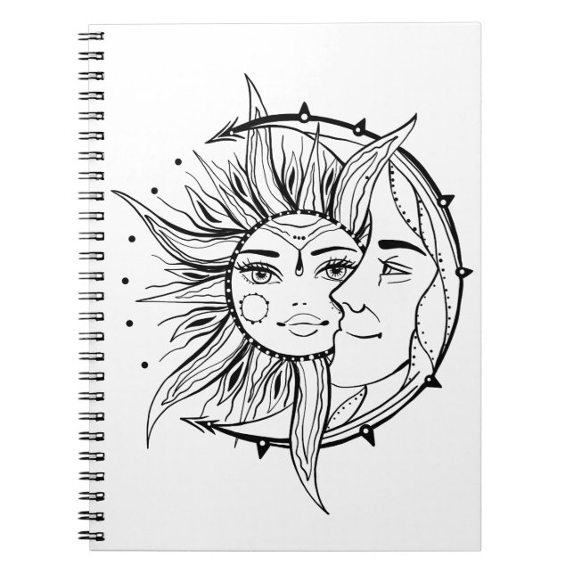 Moon and sun. Vintage style tattoo illustration Notebook (Front)