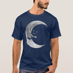 Moon and The Space Cute Artwork Of Hugging Moon Sm T-Shirt