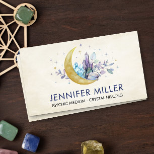 Moon and Watercolor Crystals Business Card