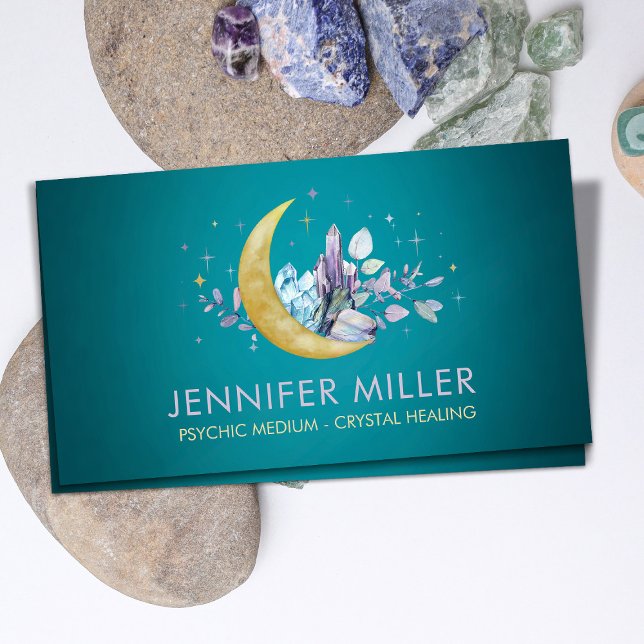 Moon and  Watercolor Crystals Business Card (Creator Uploaded)