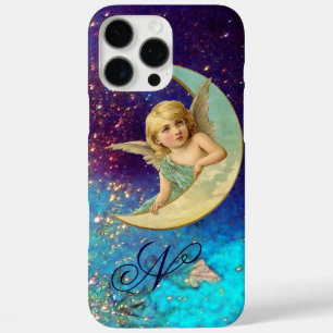 MOON ANGEL IN BLUE GOLD SPARKLES Monogram iPhone 16 Pro Max Case