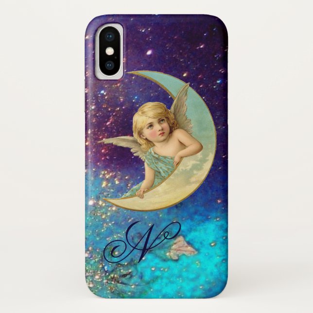 MOON ANGEL IN BLUE GOLD SPARKLES Monogram Case-Mate iPhone Case (Back)