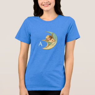 MOON ANGEL IN BLUE GOLD YELLOW SPARKLES MONOGRAM Tri-Blend SHIRT