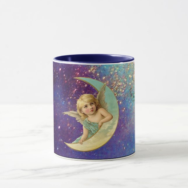 MOON ANGEL IN BLUE GOLD YELLOW SPARKLES MUG (Center)