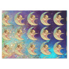 MOON ANGELS IN BLUE GOLD YELLOW SPARKLES