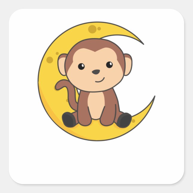 Moon Animals Monkey Sweet Animals Monkey For Kids Square Sticker (Front)