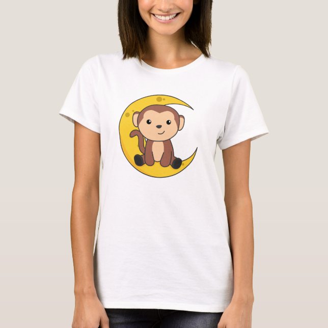 Moon Animals Monkey Sweet Animals Monkey For Kids T-Shirt (Front)