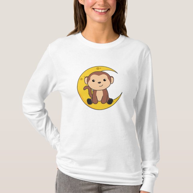 Moon Animals Monkey Sweet Animals Monkey For Kids T-Shirt (Front)