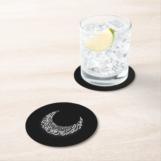 Moon arabic letters round paper coaster (Insitu)