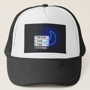 Moon Art Reach for the Moon Sign Typographic Image Trucker Hat
