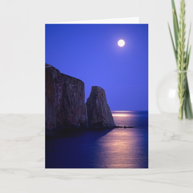 Moon At Dusk | Perce Rock Gaspe Coast Quebec Card (Front)