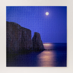Moon At Dusk   Perce Rock Gaspe Coast Quebec Jigsaw Puzzle