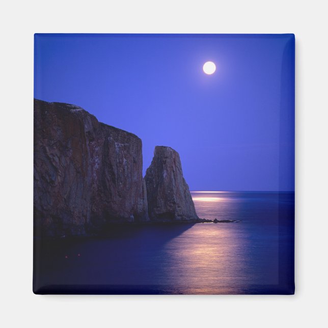 Moon At Dusk | Perce Rock Gaspe Coast Quebec Magnet (Front)