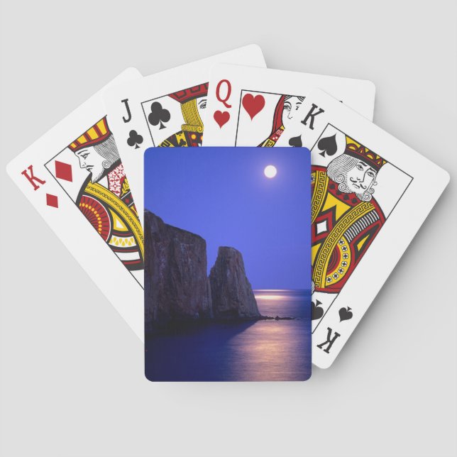 Moon At Dusk | Perce Rock Gaspe Coast Quebec Playing Cards (Back)