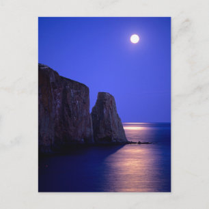 Moon At Dusk   Perce Rock Gaspe Coast Quebec Postcard