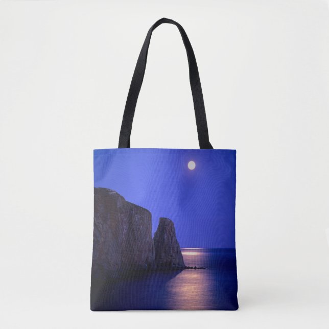 Moon At Dusk | Perce Rock Gaspe Coast Quebec Tote Bag (Front)