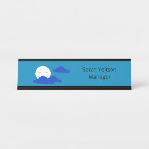 Moon at Early Dusk: Blue Desk Name Plate