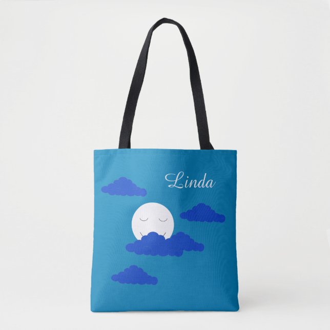 Moon at Early Dusk: Blue  Tote Bag (Front)
