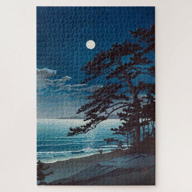Moon at Ninomiya Beach, Hasui Kawase Jigsaw Puzzle (Vertical)