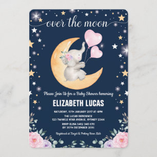 Moon Baby Shower / Girly Elephant Twinkle Star Invitation