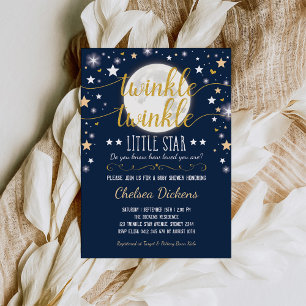 Moon Baby Shower Twinkle Little Star Navy Gold Invitation