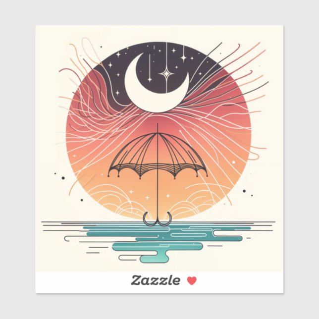 Moon Balancing Rainfall in Boho Line Art (Sheet)