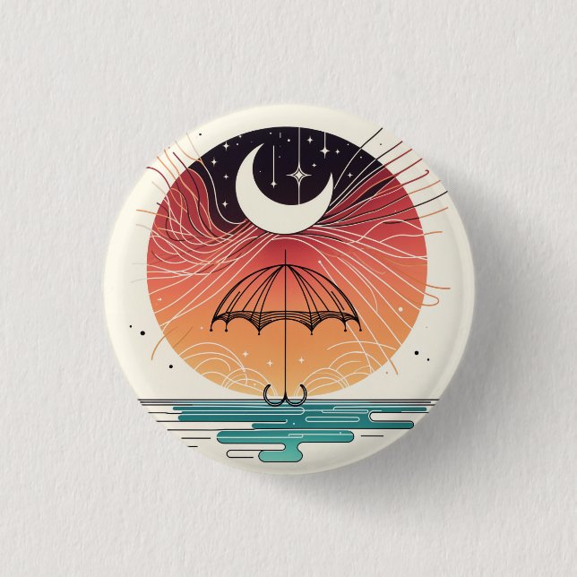 Moon Balancing Rainfall in Boho Line Art 3 Cm Round Badge (Front)