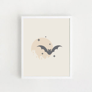 Moon, Bat & Ruins Castle.Halloween Poster