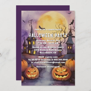 Moon Bats Jack O’Lanterns Halloween Party Invitation