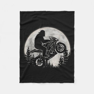 Moon Bigfoot Riding A Motorcycle Bike Funny Fleece Blanket