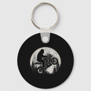 Moon Bigfoot Riding A Motorcycle Bike Funny Key Ring