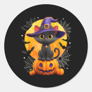 Moon Black Cat Witch Pumpkin Halloween Costumes Classic Round Sticker