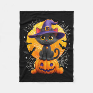 Moon Black Cat Witch Pumpkin Halloween Costumes Fleece Blanket