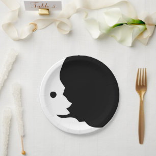 Moon Black White Lunar Smile Paper Plate