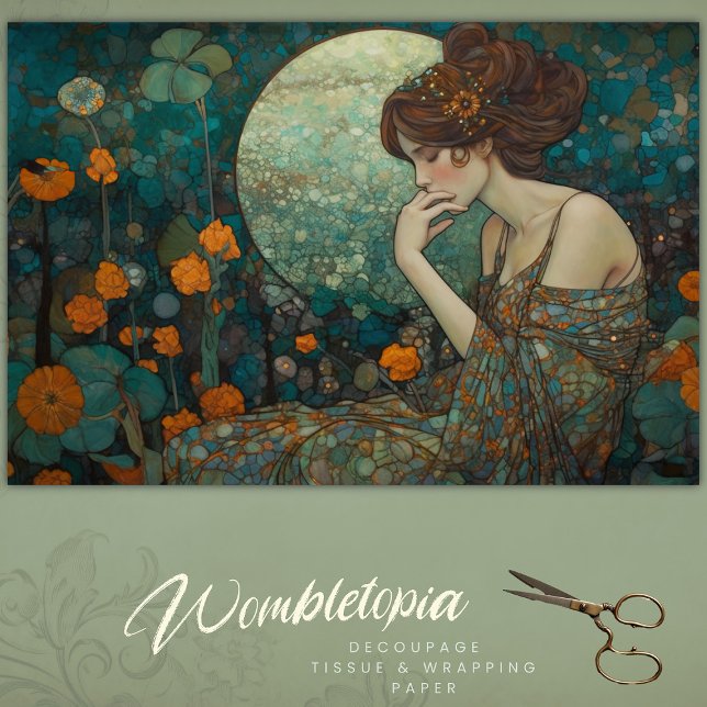  Moon Blossom Vintage Art Nouveau Decoupage Tissue Paper (Creator Uploaded)