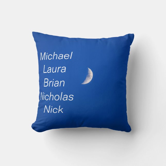 Moon Blue Custom Names – Celestial Night Design Cushion (Front)
