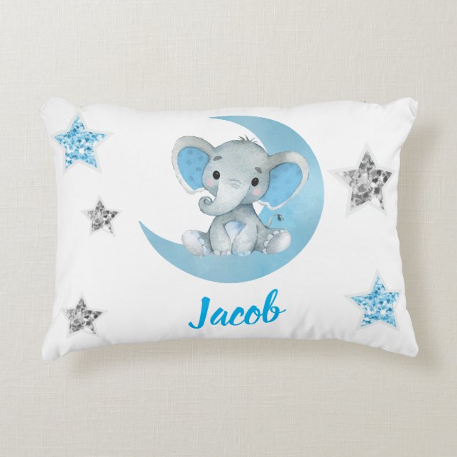 Moon, blue elephant girl Custom name Pillow (Front)