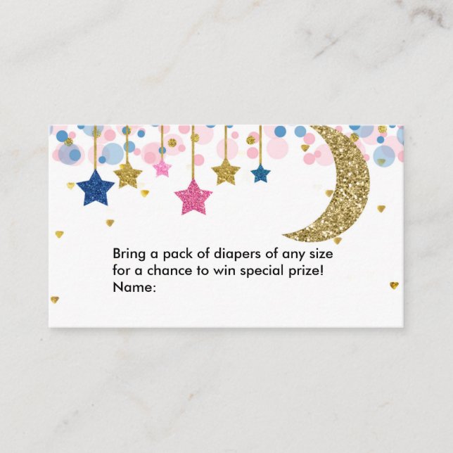 Moon Blue Pink Diaper Raffle Enclosure Card (Front)