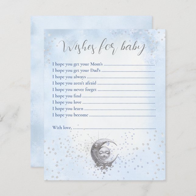 Moon Blue Wishes For Baby Card Baby Shower Game (Front/Back)