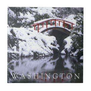 Moon Bridge & Pond in Winter Seattle, Washington Ceramic Tile