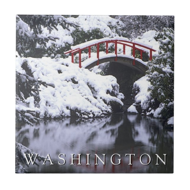 Moon Bridge & Pond in Winter | Seattle, Washington Ceramic Tile (Front)